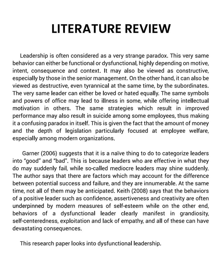 Example 1 of Literature Review