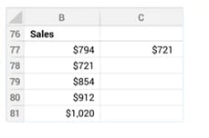 based on the values in cells b77 b81 what function can automatically return the value in cell c77