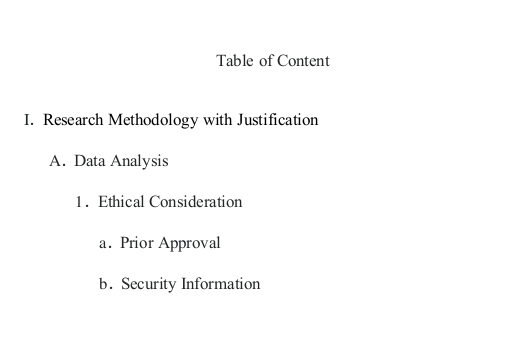 Table of content in MLA style of formatting