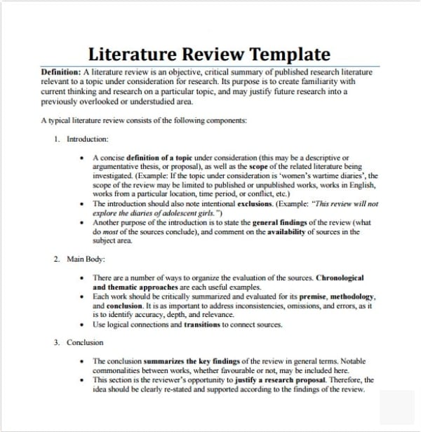 literature review template by experts