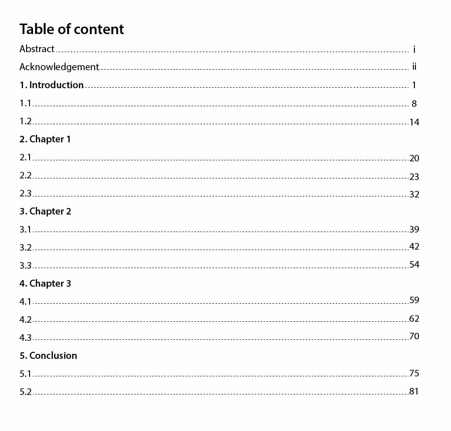 dissertation table contents